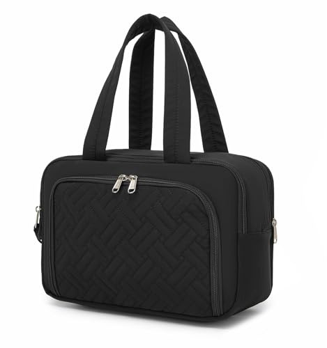 Kono Neceser Mujer de Viaje Grande Neceser Maquillaje Impermeable Bolsa de Aseo con Gran Apertura Organizador de Artículos de Tocador y Cosméticos | Nailon resistente al agua, con un diseño de apertura amplia, bolsillo separado para mojado y soportes para cepillos para