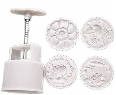 YROHGKPN Moldes para tartas de luna, 100 g, sello de galletas, flores de cerezo, redondo, mediados de otoño, prensa manual, cortador de galletas y postres