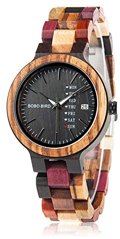 BOBO BIRD Womens Colorful Wooden Watches Analog Quartz Week Date Display Wood Watch Handmade Sport Casual Wristwatch with Gifts Box