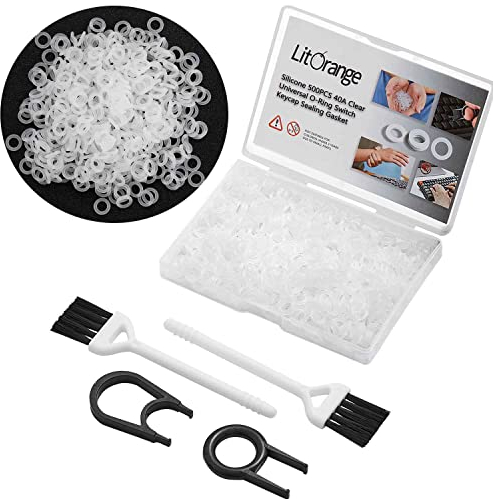 Litorange 500 Stück 40A Silikon O-Ringe,Universal Klar Dichtung,Tastaturdämpfern mit 2 Bürsten und 2 Schlüsselziehern für Cherry MX Switch Tastatur und Mechanische Tastatur