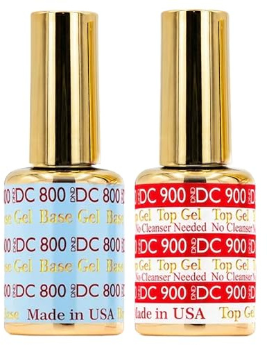 DND DC Base Gel and Top Gel Polish No Cleanse Set, UV/LED GelBase Polish 800 and No Cleanse Top Coat 900, Salon Professional Gel Polish Duo, 0.6 Fl Oz Each