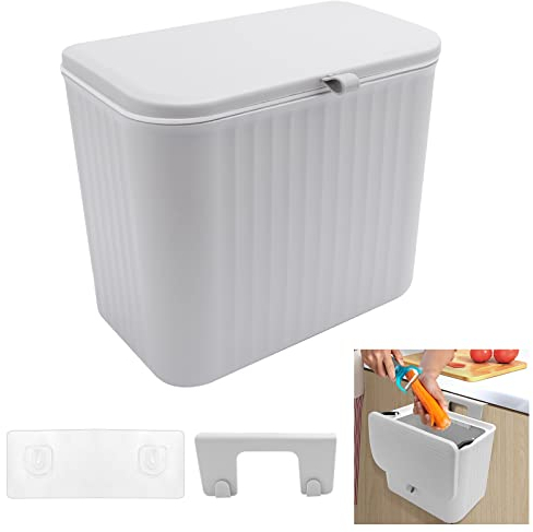 Towviy Poubelle Cuisine avec Couvercle Coulissant, Poubelle Murale Poubelle de Porte Poubelle Cuisine Sous Evier pour Portes d'Armoires Placard Salle de Bain, Capacité 7L, Dimension 26 x 22 x 14cm