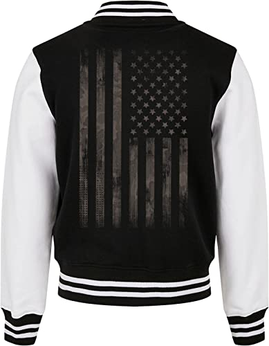 Baddery College Jacke für Herren & Damen : USA Flagge - Baseball - Sweat Jacket - Männer Collegejacke (Black-White XL)
