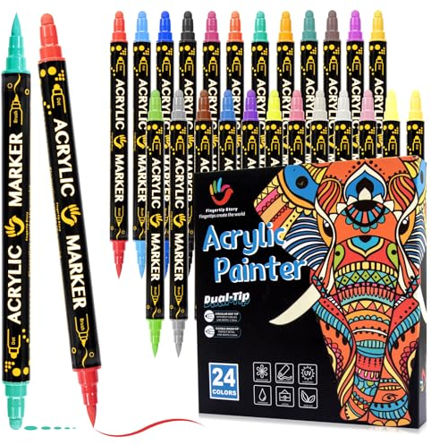 FINGERTIP STORY 24 Farbe Acrylstifte für Steine Wasserfest Stifte Steine Bemalen wasserfest für Ostern Basteln Leinwand Ostereier Holz Schule Manga Kunstler Hochzeit