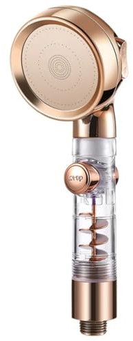 Super Mundo - Alcachofa de ducha alta presión con filtro 3 modos, Grifo ducha con alta presión, Cabezal de ducha de ahorro de agua con e interruptor(dorado,93856)