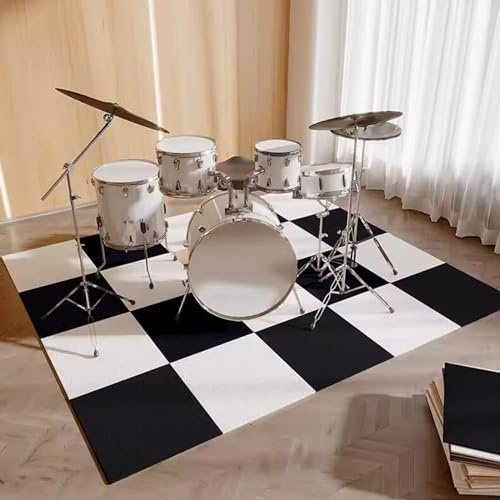 PPGE HOME Soundproof Mat Drum Rugs Medium Drum Carpet Non-Slip Blanket for Electronic Jazz Drum Kit Bass Drum Snare and Other Musical Instrument Mat(Size:40×40cm (6 Piece Pack),Color:White+Black)