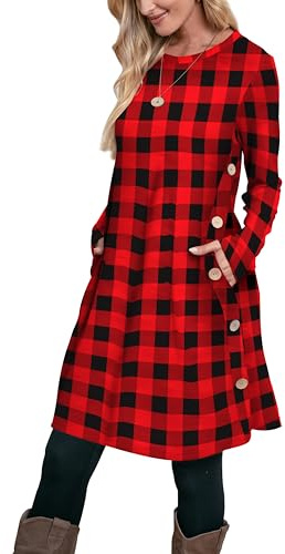 Aokosor Jumper Dress for Women Long Sleeve Dress Ladies Button Tunic Dress with Pockets