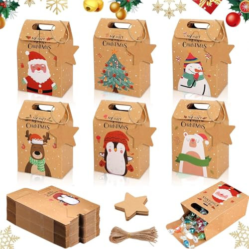 24 Stück Geschenktüten Weihnachten Party Geschenkboxen,Weihnachtskraft Geschenktüte