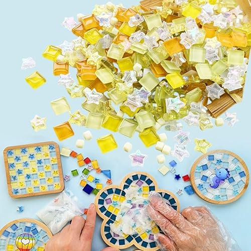 JIAMIAN 360 Gélules Carreaux De Mosaïque, Petites Pierres Rectangulaires En Verre Colorées Pour Déco Maison DIY (Jaune)
