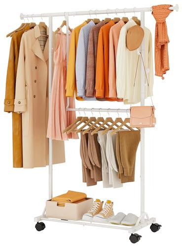 FAVOOSTY Kleiderständer auf Rollen, Mobiler Kleiderständer Stabil, Garderobenständer Metall, Einstellbar Garderobe, 89.50×39.00×161.20 cm Schwarz