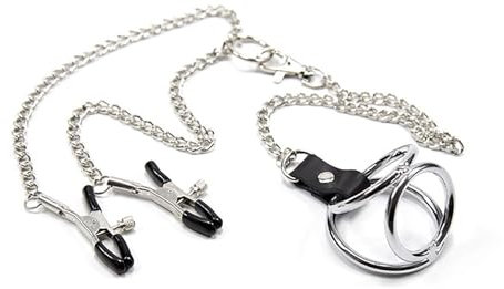 Kutocesy Morsetti Per Capezzoli In Acciaio Inox A Pressione Anello Del Pene Maschile Con Catena Giocattoli Del Sesso Per La Masturbazione Maschile (M-001)