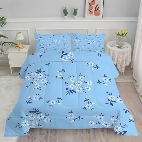 Linfye Bettdecke 180x200 4 Jahreszeiten Blaue Blume Bettbezug Ganzjahresdecke 180x200 Bettdecke Waschbar Bettdecke Ohne Bezug Nutzbar Mikrofaser Steppdecke Schlafdecke BC182