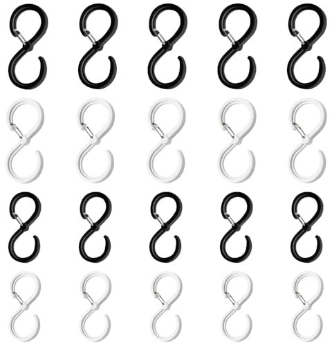 TRKETK 20 Pcs S Hooks Pragmatic Plastic S Hooks Heavy Duty with Safety Buckle Design for Pan Utensil Closet Rod Outdoor Lights Kitchenware Bathroom Garden Office Plant (2 Colors)