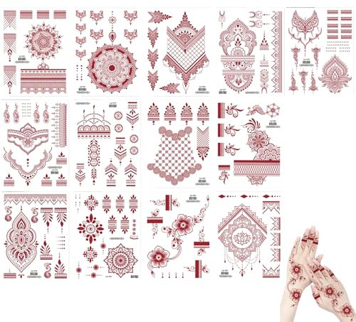 15 Pcs Tatouage Temporaire,Autocollant Tatouages Ephemeres Mandala Tatouages Temporaire,Impermeable Tattoo ephemere Mehndi tatouage pour poitrine épaule bras