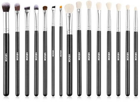 VEVOR Pinceaux Maquillage 15 PCS Pinceau Maquillage Professionnel pour Fond de Teint, Fard à Paupières, avec Poils Synthétiques Doux, Manche Ergonomique en Bois, Virole en Aluminium, pour Visage, Yeux
