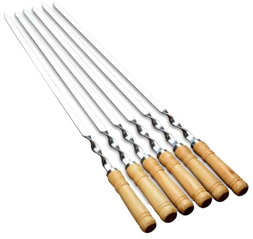 Brochetas Para Barbacoa, Brochetas Metálicas para Barbacoa y Jardín, 6 Unidades Largas Planas de Acero Inoxidable para Ensartar Carnes Verduras en Exteriores Cocina Camping