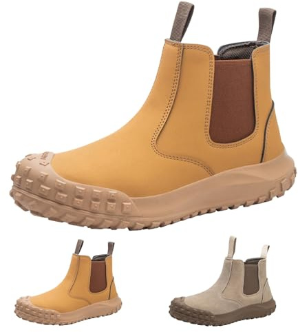 Scarpe antinfortunistiche High Top con punta in acciaio, leggere, traspiranti, per la protezione, anti-scivolo, da uomo e da donna, a piedi nudi, alla caviglia, stivaletti in microfibra, giallo., 45