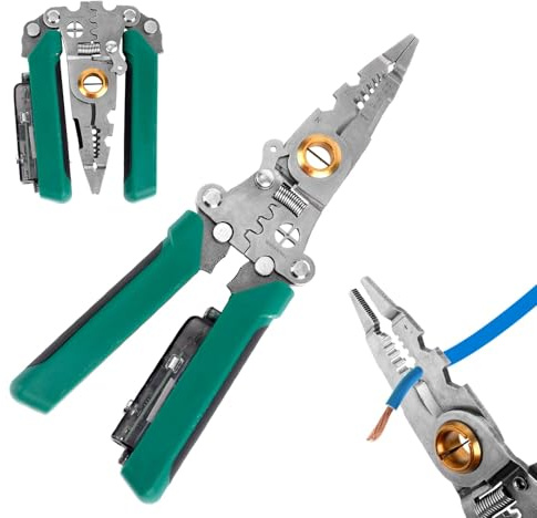 Herramienta Pelacables 9 en 1, Plegable Multifuncional Alicates Pelacables Portátil Manuales Herramientas para Voltaje Pruebas Tornillos Torsión y Prensado y Sujeción de Cables