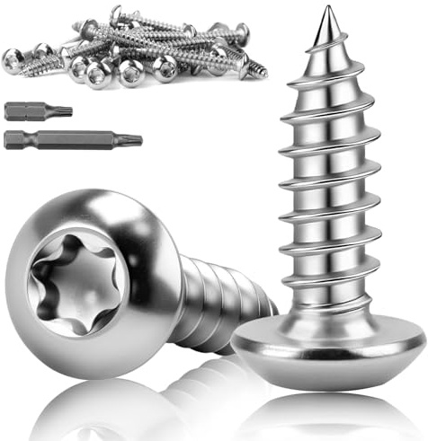 mawmuaw Viti autofilettanti M5 x 40 mm, 60 pezzi, viti a testa bombata per legno, viti M5 in acciaio inox A2 V2A, autofilettanti, viti a testa tonda ISO7380 con bit filettatura completa per esterni