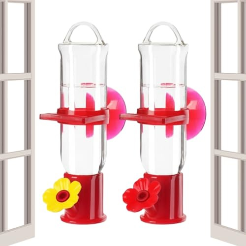 Lot de 2 distributeurs de nourriture pour colibri avec ventouse transparente, design de port, distributeur de nourriture pour la maison, le jardin, le balcon en plein air | Station d'observation