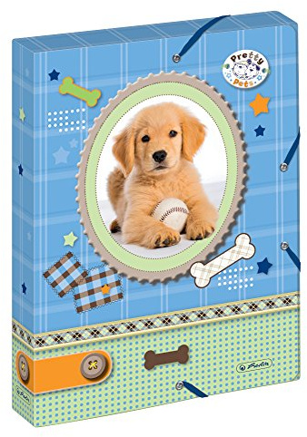 Herlitz 10530012 Heftbox A4 mit 2 Gummizügen, Pretty Pets Hund, Rückenbreite 4 cm