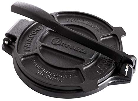 VICTORIA Tortilla Press for Mexican Tortillas Cast Iron Pre-seasoned 16,5 cm, Professional Colombian Pataconera for Making Tacos, Arepas, Quesadillas, Empanadas, Patacones, Roti Maker