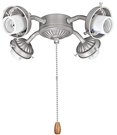 Aspen Creative 22003-11, Four-Light Ceiling Fan Fitter Light Kit with Pull Chain, Brushed Nickel