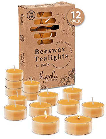 Hyoola Yellow Bees Wax Tea Lights - 12 Pack - Decorative Unscented Natural Tealight Candles for Home,Centerpieces - 4 Hour Burn Time, Clear Cup