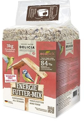 DELICIA® Vogelfutter Energie FutterMix (3kg) · Ganzjahresfutter für Wildvögel & Gartenvögel · Im wiederverschließbaren FrischePack · Streufutter für jeden Vogel · Vogelfutter ganzjährig