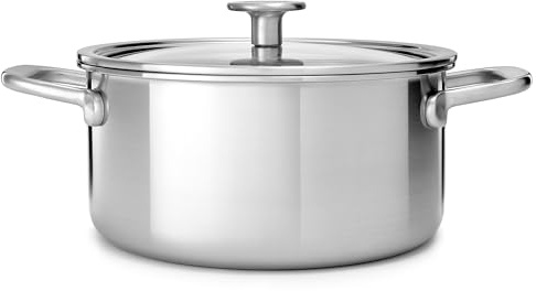 KitchenAid MultiPly 3PLY Stainless Steel 24 cm/4.91 Litre Casserole with Tempered Glass Lid, PFAS Free, Triply, Multiclad, Induction Suitable, Oven Safe up to 220°C, Silver