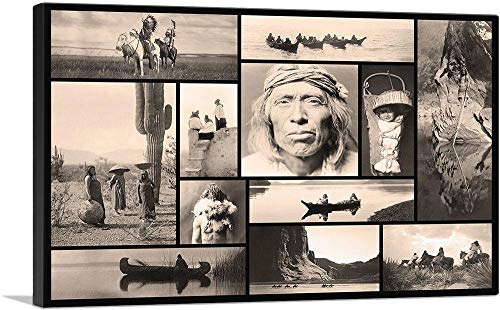 ARTCANVAS American Indian Portrait - Saguaro Fruit Gatherers - Shoalwater Bay Collage Canvas Art Print Stretched Framed Painting Picture Poster Giclee Wall Decor by Edward S. Curtis - 18 x 12 (1.50 Deep)