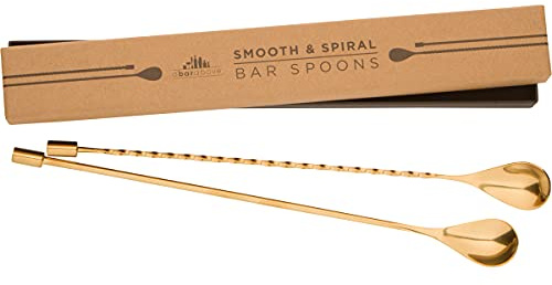 A Bar Above 2-Piece Gold Bar Spoon Set, 12-Inch Heavyweight Cocktail Mixing Spoons, Stainless Steel Drink Stirrers for Shakers and Mixing Glasses, Bartender Tools for Professionals