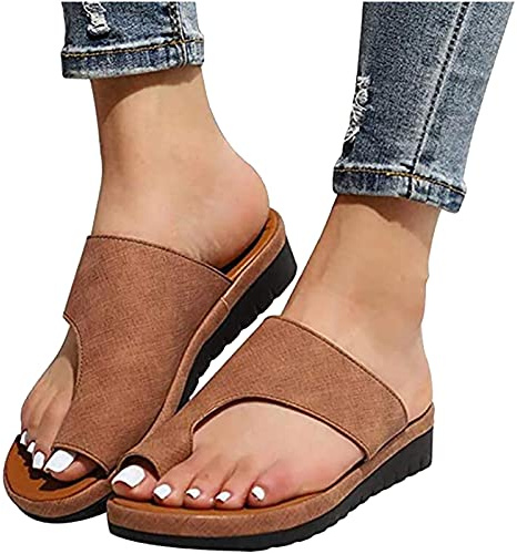 LUCKME Women's Slide Sandals Clip Toe Orthopedic Premium Toe Corrector Bunion Comfy Wedge Sliders Wide Fit Summer Beach Slipper Shoes
