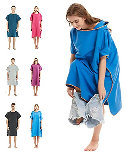 Ombytesrock, handduk med huva för surfing öppet vatten, simning mikrofiber, våtdräkt, snabbtorkande och lätt, en storlek passar alla (safir)