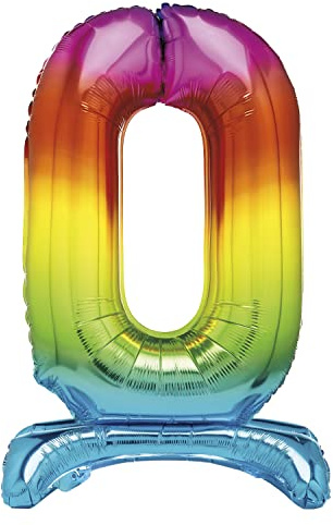 Unique Rainbow Standing Number 0 Foil Balloon 30, Packaged