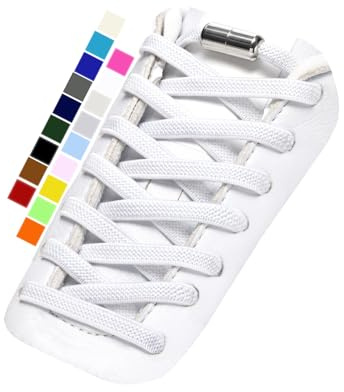 Stepace 2 Pares Cordones Elásticos con Cerradura de Metal, Cordones Ajustables sin atar para niños y Adultos, Cordones de Zapatos Sin Nudos para Zapatillas Deportivas Blanco