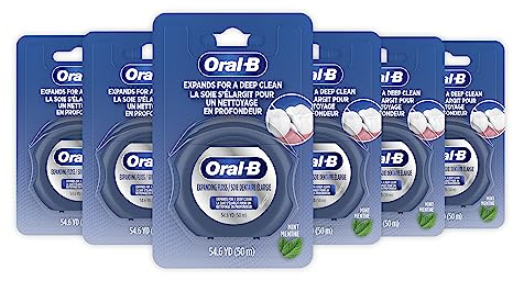 Oral-B Expandable Dental Floss, Mint, Expands for A Deep Clean, 6 Pack (50M)
