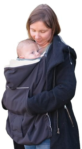 NEOBULLE - Couverture de Portage 3 en 1 - pour Porte-Bébés, Siège Auto et Poussette - Intérieur Polaire, Extérieur Softshell Déperlant et Coupe-Vent - 100% Fabriquée en France - De 0 à 2-3 Ans - Noir