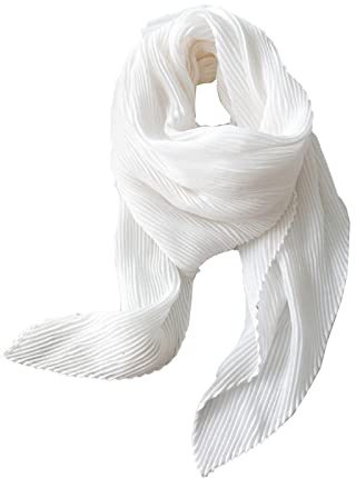 ANIDL Foulard carré en soie de chanvre de couleur unie froissé pour femme quatre saisons, blanc, taille unique