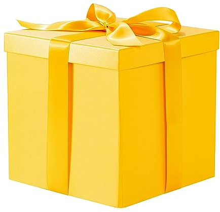 RUSPEPA Medium födelsedagspresent med lock, band och silkespapper, hopfällbar presentask – 1 st, 23 x 23 x 23 cm, gul