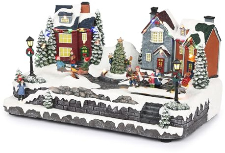 Alpine Corporation 9 Tall Indoor Animated Children Playing in Christmas Village with 26 Multicolor LED Lights, Tabletop Christmas Decoration