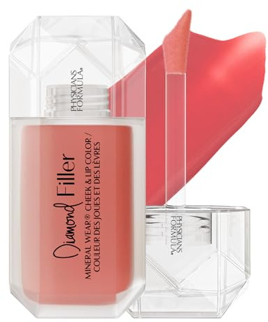 Physicians Formula, Mineral Wear Diamond Filler Cheek and Lip Color, Teinte pour les Lèvres et les Joues avec Crème/Sérum, Formule Repulpante à Usage Multiple, Enrichie en Vitamine E, Brilliant Peach