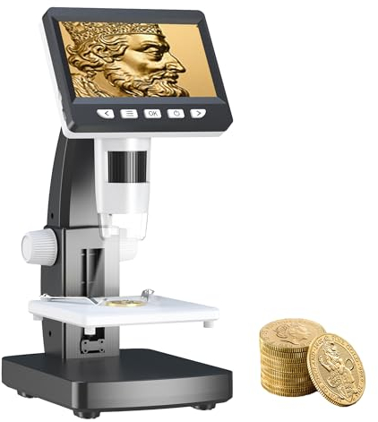 Mikroskop, LCD Digital Mikroskop 1000X 4,3-Zoll USB Mikroskop mit 8 einstellbaren LED Licht, PC-Ansicht, kompatibel mit Windows/Mac