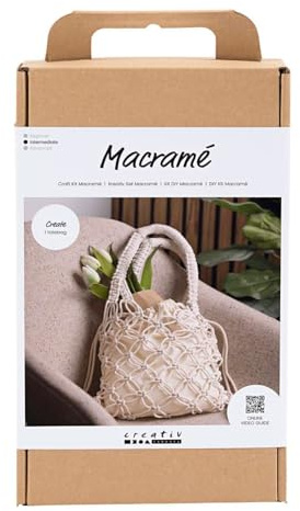 Creativ Company Macramé Set - Bag in White - Perfect for Designing an Individual Bag