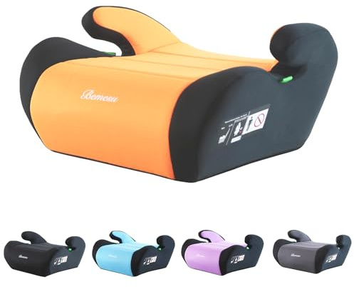 Bemesu Kindersitzerhöhung, Sitzerhöhung Auto Kinder 125-150cm, Kinderautositze Nach Neuer i-Size Norm R129, Kindersitz ohne ISOFIX, Autositz für Kinder 6-10 Jahre (Orange)