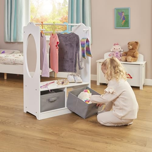 Liberty House Toys Children's White Wooden Dress Up with Grey Storage Bins