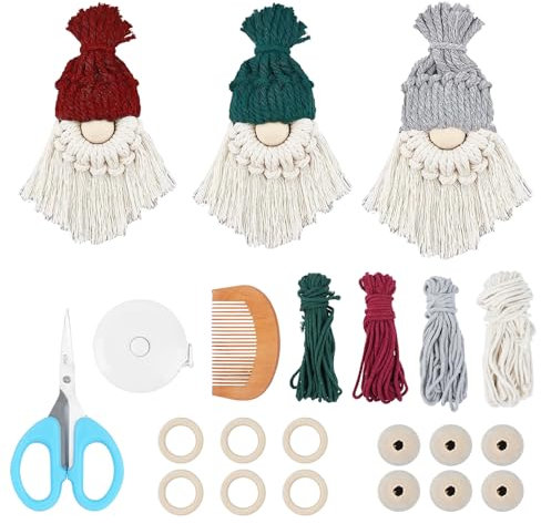 HO2NLE 6 Set Christmas Macrame kit Hanging DIY Macrame Kit Beginners Macrame Christmas Craft Kit with Cotton Twine Wooden Loops Beads Comb Measure for New Year Gift Xmas Tree Decorations