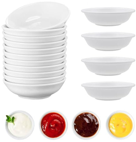 LiuHancsqd 17 Stück Dip Schälchen, 7,2x1,9 cm Sojasauce Schälchen, Weiß Rund Saucenschälchen Set, Kleine Dipschalen Sets, Mini Saucenschalen, Dip Schalen Set für Sushi Soße Gewürzen Snacks Dips Nuss