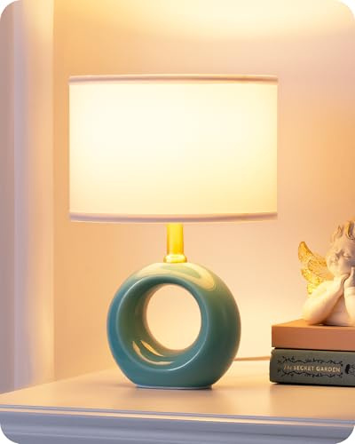 EDISHINE Lampe de Table en Céramique, Élégante et Moderne, avec Abat-Jour en Tissu, Ampoule E14 Incluse, 2700K Blanc Chaud, pour Chambre, Salon et Décoration