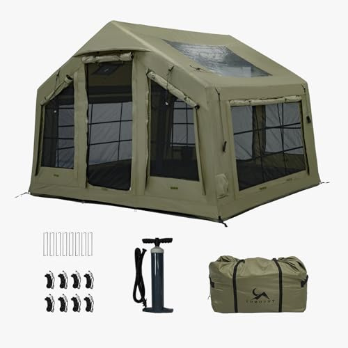TOMOUNT Inflatable Tent 6 People 300D Waterproof Polyester Family Tent Easy to Set Up Glamping Tent with Storage Bag and Air Pump Camping Tent for Outdoor, Camping, Hiking, Festival
